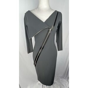 Chiara Boni La Petite Robe Dianthe Gray Bodycon Dress Asymmetric Zip IT 44 US 8